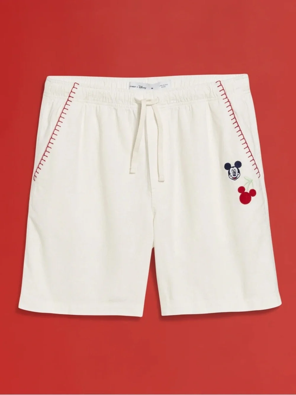 Old Navy x Disney Mickey Mouse Linen Blend Shorts Sea Salt XL Embroidered 2025